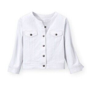 NORTHSTYLE Women's Large Cropped Denim Jacket White‎ Button Up Jean Cotton EUC